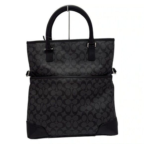 Auth COACH Signature F71103 Black Dark Gray PVC Leather - Handbag - Picture 2 of 9